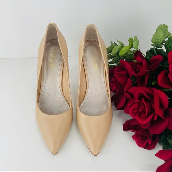 Charles By Charles David Stiletto Pump Sz 8.5 Tan Leather Pointed Toe High Heels - Picture 10 of 16